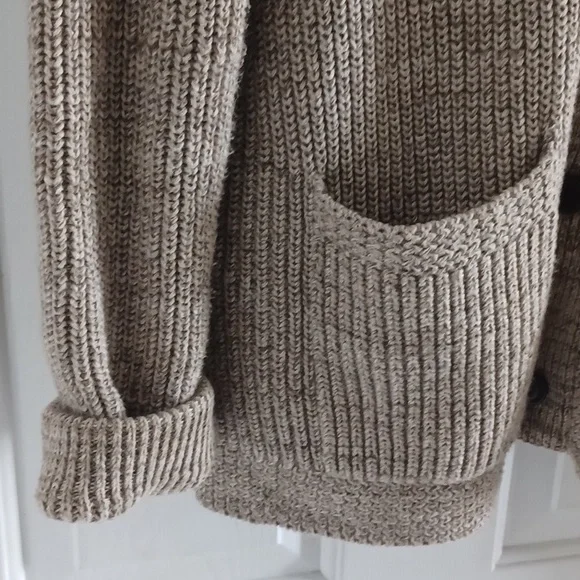 RALPH LAUREN Tan Heavy Knit Shawl Collared Cardigan Sweater, XL - Picture 7 of 12